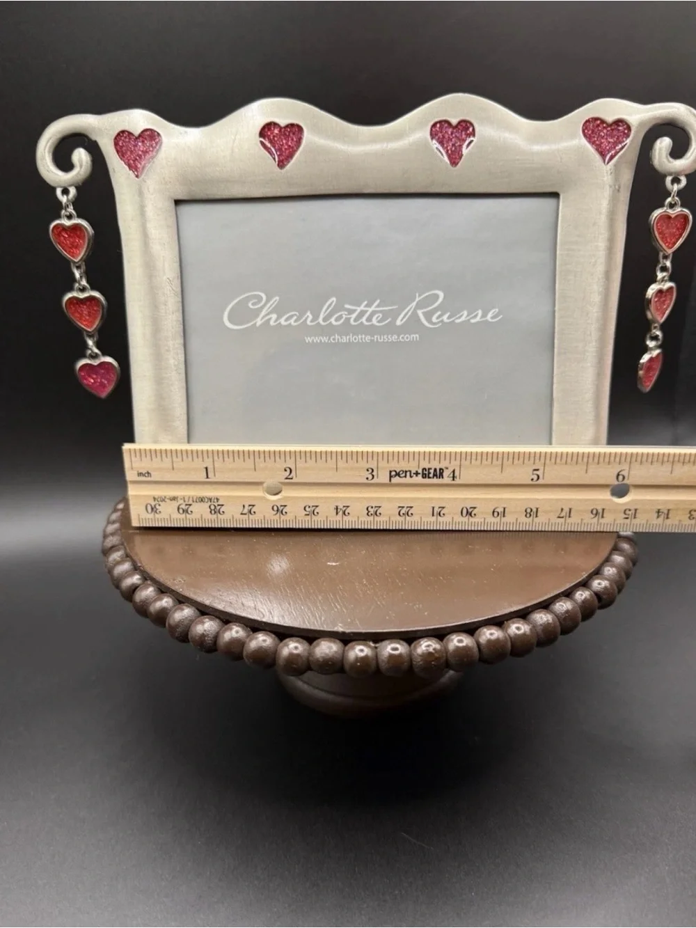 CUTE VTG 4x6 CHARLOTTE RUSSE PICTURE FRAME Glitter Dangling Hearts Pewter